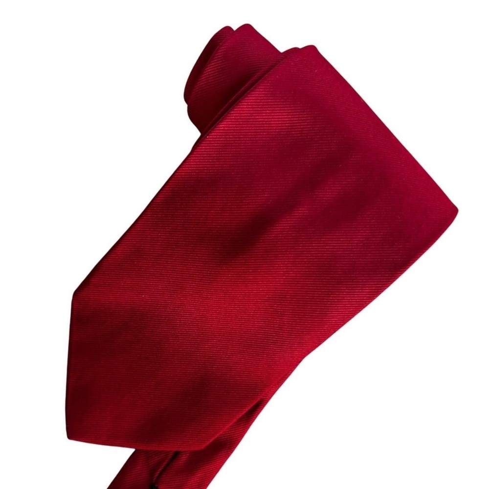 Jos. A. Bank Mens Red Silk Necktie Made in Italy Ribbed Solid Formal Tie